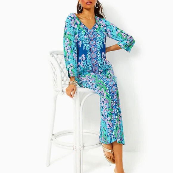 NWT Lilly Pulitzer Noland Maxi Dress Seacret Escape Engineered Woven Maxi Dress - Picture 2 of 13